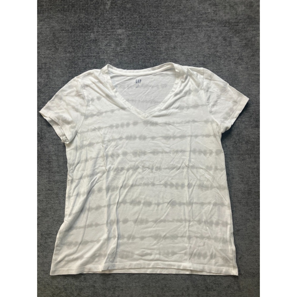 Gap Favorite T-Shirt Womens XL White Gray Striped Tie Dye Cotton V Neck Pullover